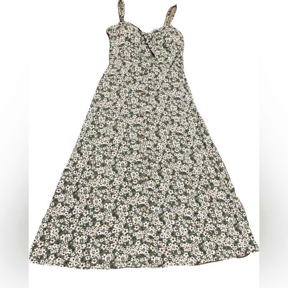 AUW green floral spaghetti strap dress,size S
